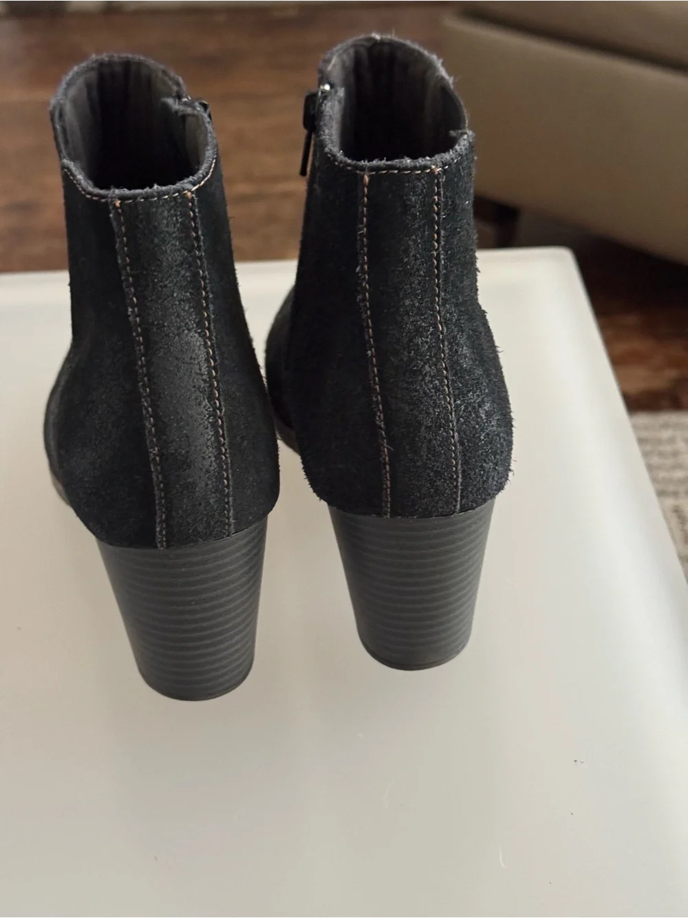 Clarks Black Suede Ankle Booties with Block Heel